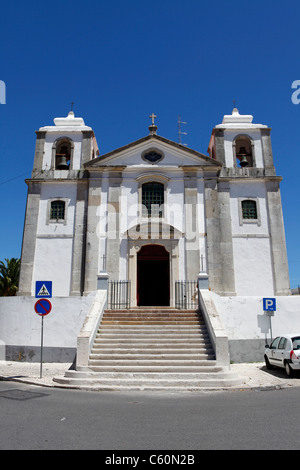 The traditional Portuguese St Peter's Church (Matriz de Sao Pedro) in Palmela, Portugal. Stock Photo