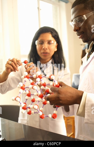 Scientists examining molecular model