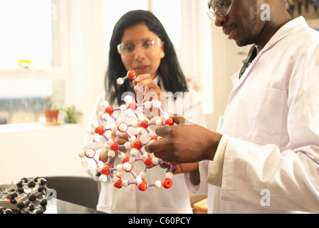 Scientists examining molecular model