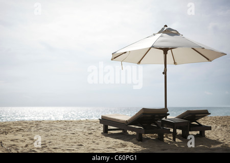 Beach chairs. Very shallow depth of field. Stock Photo