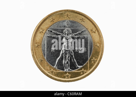 Detailansicht der Rückseite einer 1- Euro Münze aus Italien | Detail photo of a verso of a 1-Euro coin from Italy Stock Photo