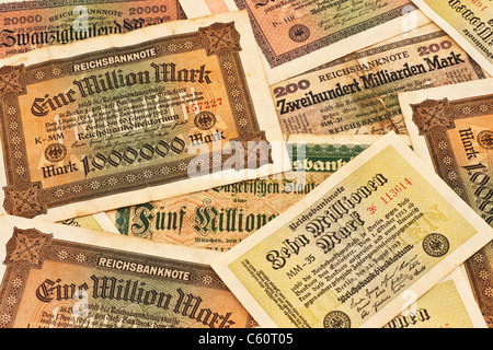 Various old German banknotes of the period of inflation from 1923 Stock Photo