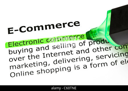 'Electronic commerce' highlighted in green, under the heading 'E-Commerce' Stock Photo