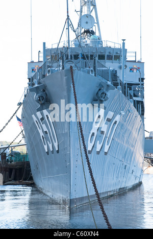 At Battleship Cove, in Fall River, MA, one can actually tour and explore inside an old battleship. Stock Photo