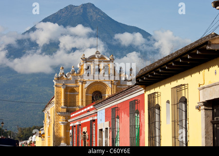 San Hermano Pedro Church, Volcan Agua, Antigua, Guatemala Stock Photo