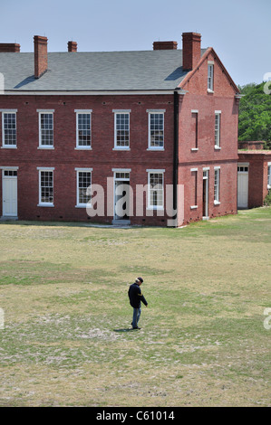 Soldier walking the yard of Fort Clinch state park, Fernandina beach Florida Stock Photo