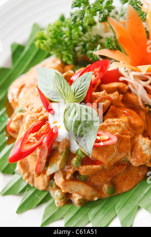 Thai food in a Thai Restaurant, chicken satay. Stock Photo