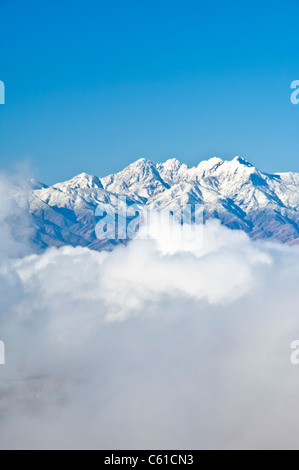 Four Peaks at 7657 feet (2335 m) in altitude, is a prominent landmark on the eastern skyline of Phoenix. AZ. Stock Photo