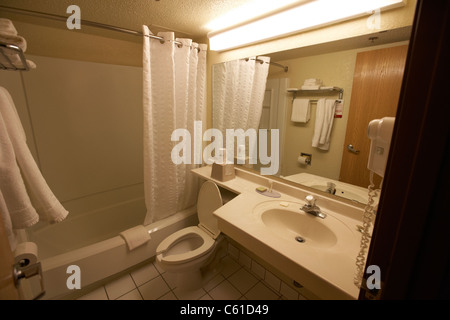 cheap hotel motel bathroom in the usa Stock Photo