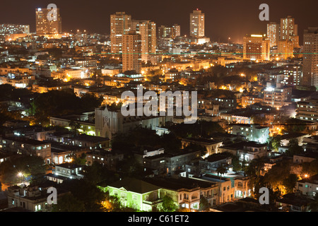 Aerial view of modern quarter of Vedado in Havana, Cuba, at night. Stock Photo