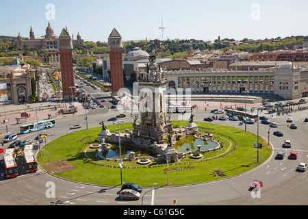 Spain, Barcelona, View of Placa Espanya from the Las Arenas Shopping Centre Stock Photo