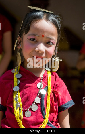 Girl representing the Gurung cast during the Shiva Festival in Bhakatapur, Kathmandu Valley Stock Photo