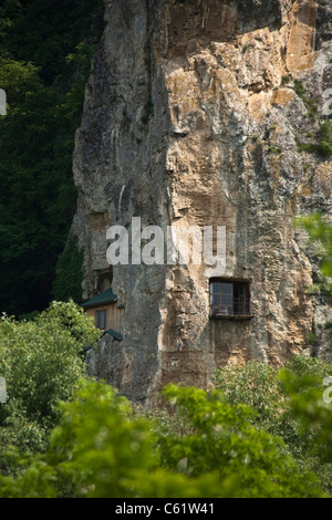 A rock monastery near Ivanovo village, church in the rocks, Russenski Lom Natural Park, UNESCO world heritage, Balkans, Bulgaria, Eastern Europe Stock Photo