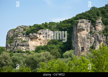 A rock monastery near Ivanovo village, church in the rocks, Russenski Lom Natural Park, UNESCO world heritage, Balkans, Bulgaria, Eastern Europe Stock Photo