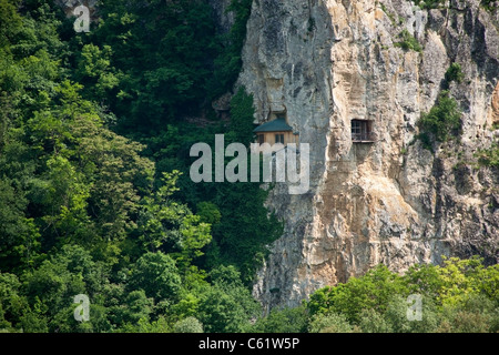 A rock monastery near Ivanovo village, church in the rocks, Russenski Lom Natural Park, UNESCO world heritage, Balkans, Bulgaria, Eastern Europe Stock Photo