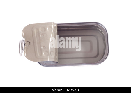 empty tin canned fish isolated on white Stock Photo