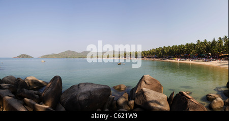 Panoramic view of the popular tourist resort of Palolem Beach on the Arabian Sea in southern Goa state, India Stock Photo