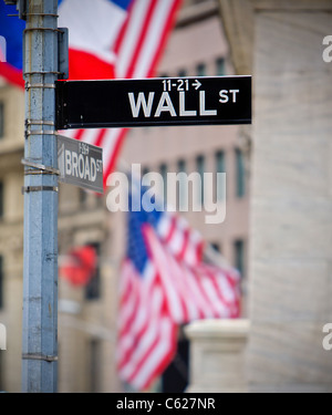 Wall St and Broad St street sign in NYC Stock Photo