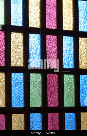 Colorful window inside Iglesia Santa Lucia in Suchitoto, Cuscatlan, El Salvador, Central America Stock Photo