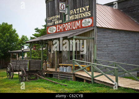 1880s historic wild west ghost town in South Dakota near Murdo in USA US old general store and wooden wagon horizontal hi-res Stock Photo