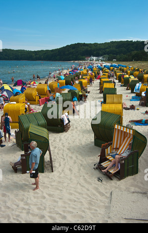 Relaxing on Binz beach in Ruegen, Germany Stock Photo