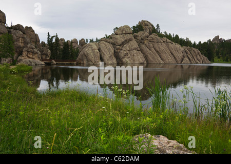 Sylvan Lake in Custer State Park Black Hills South Dakota USA US landscape waterscape overhead from above nobody horizontal hi-res Stock Photo