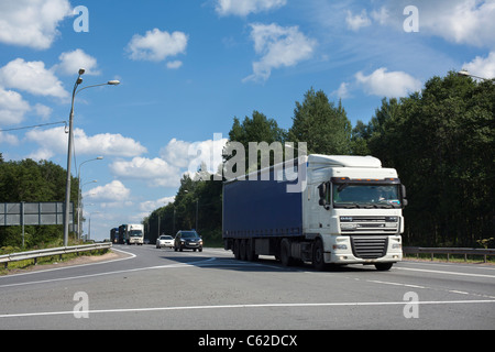 St. Petersburg, Russia - July 19, trucks on the road of Saint-Petersburg-Moscow Stock Photo