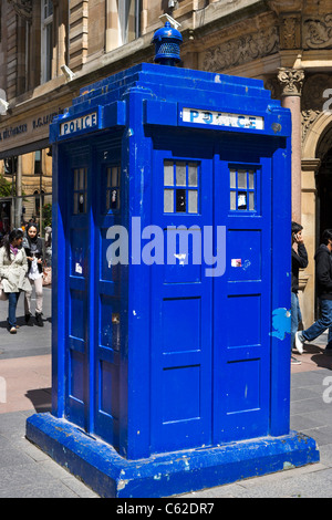 Old fashioned Police Box on Buchanan Street in the city centre, Glasgow, Scotland, UK Stock Photo