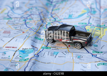 model truck on a city map of nashville in the usa Stock Photo