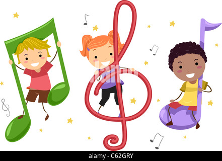 Illustration of Kids Playing with Musical Notes Stock Photo