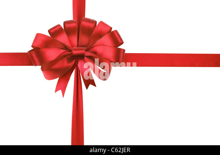 Bow of red satin ribbon isolated on a white background. Stock Photo