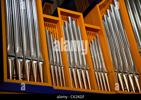Old organ in Uppsala cathedral closeup Stock Photo