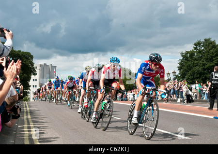 London Surrey Cycle Classic road race goes over Kingston Bridge, London, UK, 14/08/2011 Stock Photo