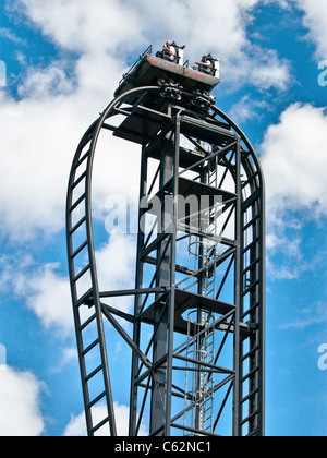 The Saw roller coaster ride, Thorpe Park Theme Park, Surrey, England, UK. Pleasure park and ride fun day out. Stock Photo