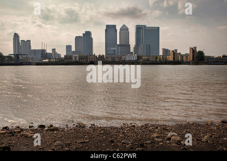 Canary Wharf as seen from across the River Thames Stock Photo