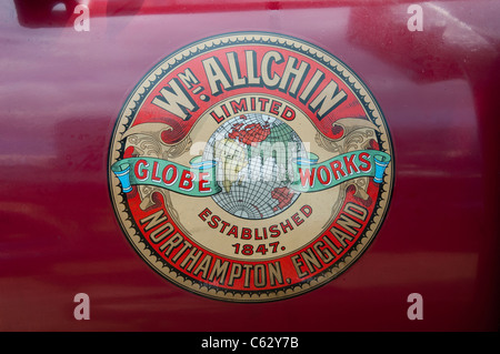 Close up of makers mark on the side of a traditional steam engine. Stock Photo