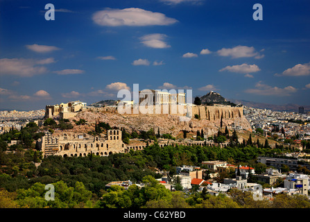 The Acropolis of Athens under a cloudy sky. Stock Photo