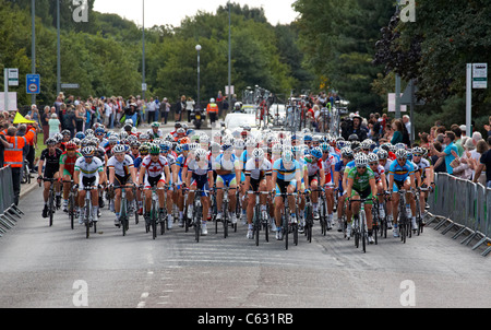 London Surrey Cycle Classic, August 2011. The peloton passing through West Molesey. Stock Photo