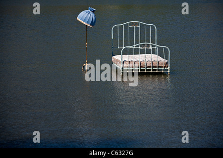 The Land Art work called 'Water beds', by Joël Thepault (Auvergne - France) Installation de Land Art intitulée 'Lits d'eau'. Stock Photo