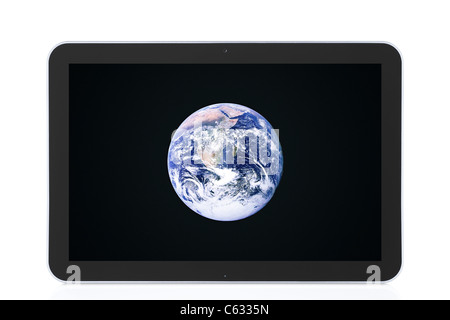 Tablet Computer with Planet Earth on the Screen Stock Photo