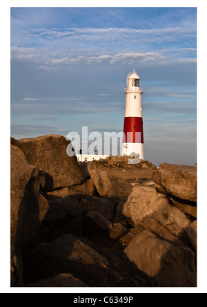 Photograph of Portland Lighthouse at Portland Bill in the UK. Stock Photo
