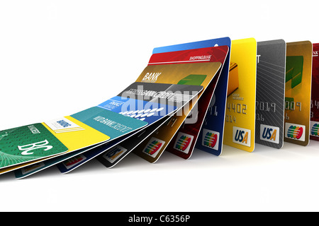 Fake credit cards in a row Stock Photo