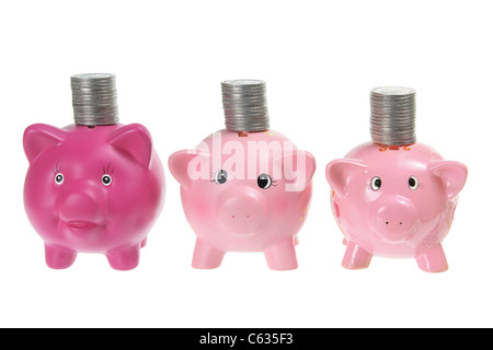 Piggy Banks with Coins Stock Photo