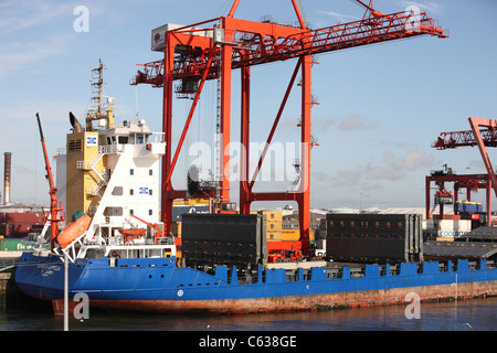 Container operations at the port of Dublin In Ireland Stock Photo