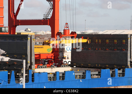 Container operations at the port of Dublin In Ireland Stock Photo