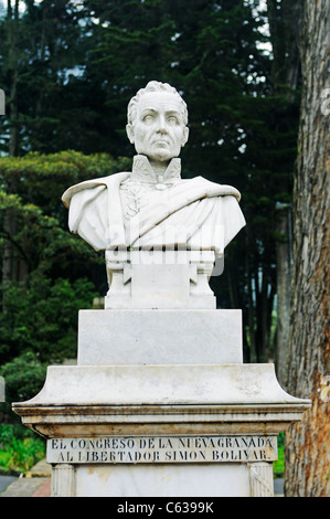 Statue of liberator Simon Bolivar in front of Museum Quinta de Bolivar, Bogotá, Colombia Stock Photo