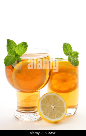 Iced tea with lemon isolated on white Stock Photo