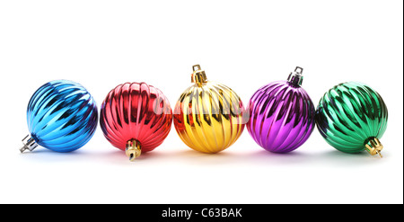 Row of Christmas balls isolated on white background Stock Photo