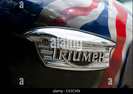 Triumph bonneville badge with airbrushed union jack on the tank. Classic british motorcycle Stock Photo