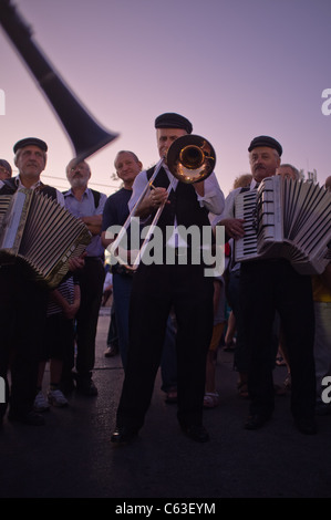 Klezmer musicians play Jewish soul music for the crowds in the 24th Int'l Klezmer Festival. Tzfat, Israel. 15/08/2011. Stock Photo